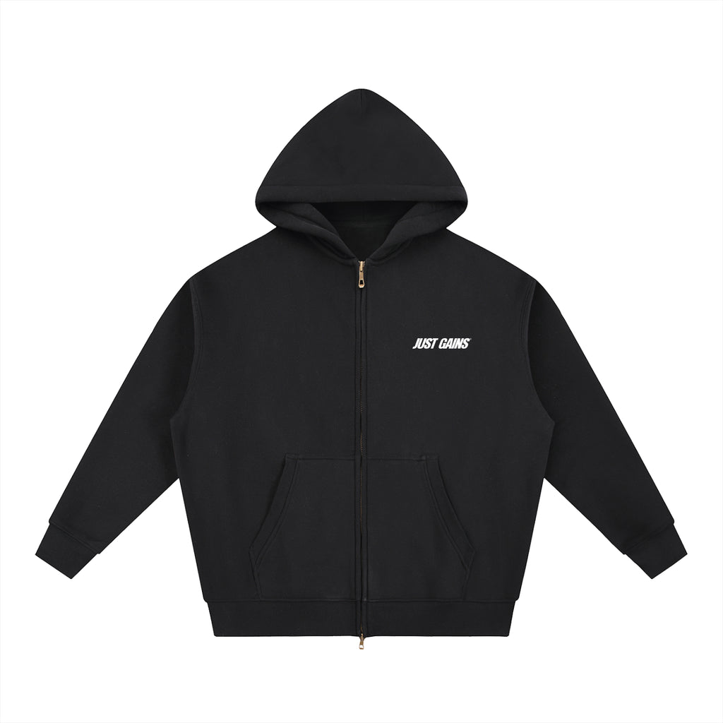 Just Gains® Open-Zip Hoodie — White Print