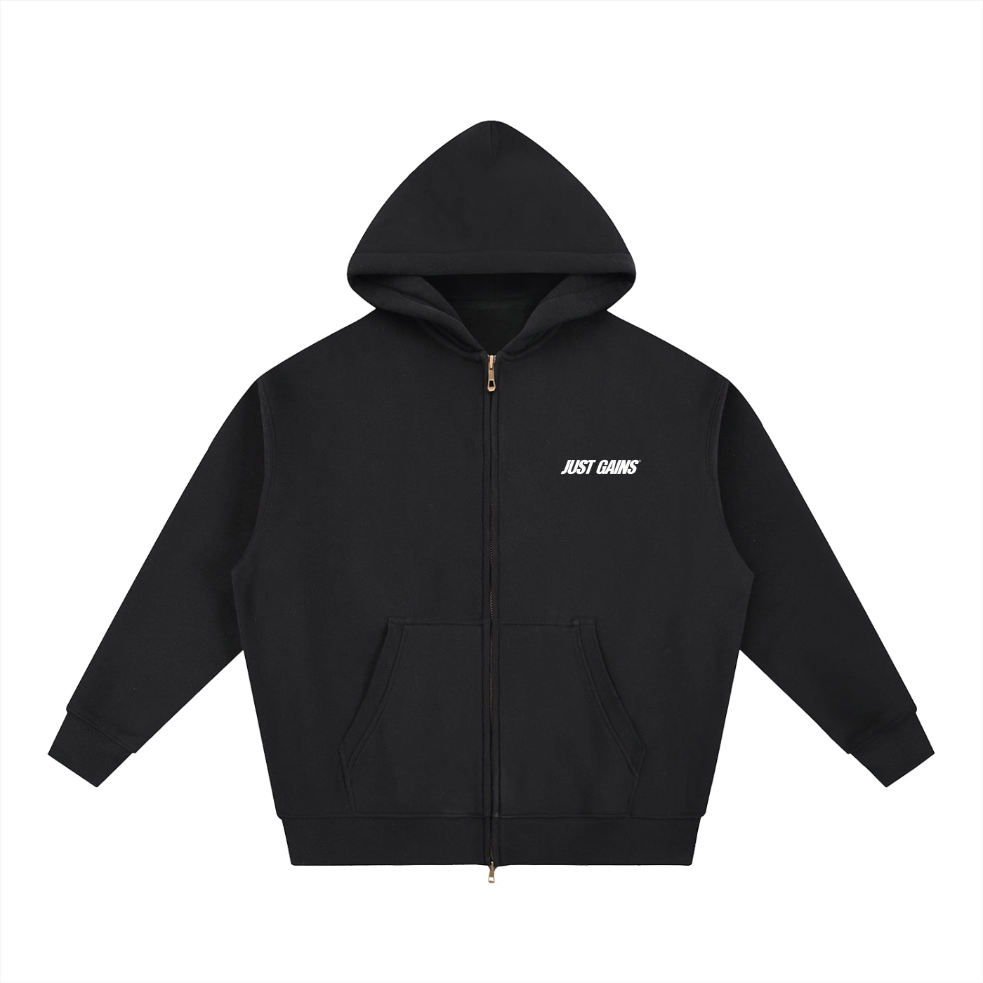 Just Gains® Open-Zip Hoodie — White Print