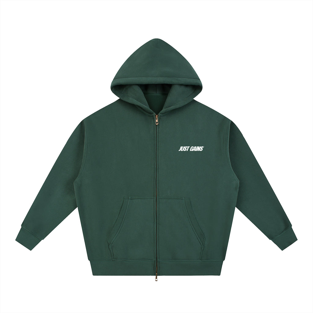 Just Gains® Open-Zip Hoodie — White Print