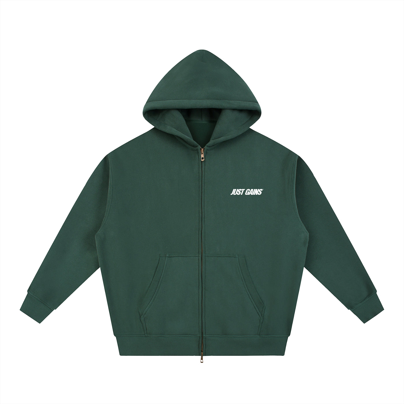 Just Gains® Open-Zip Hoodie — White Print
