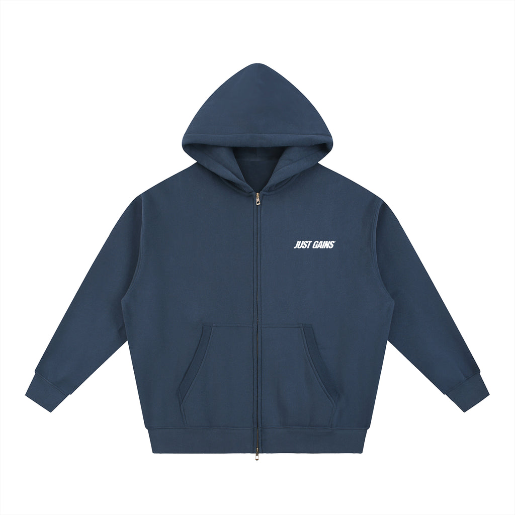 Just Gains® Open-Zip Hoodie — White Print