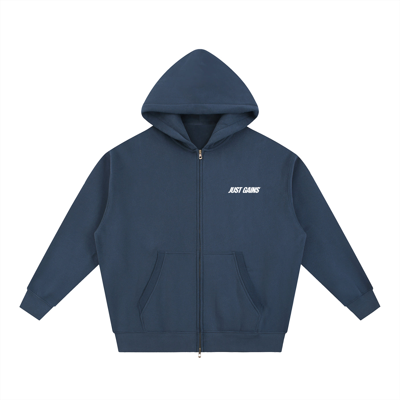 Just Gains® Open-Zip Hoodie — White Print