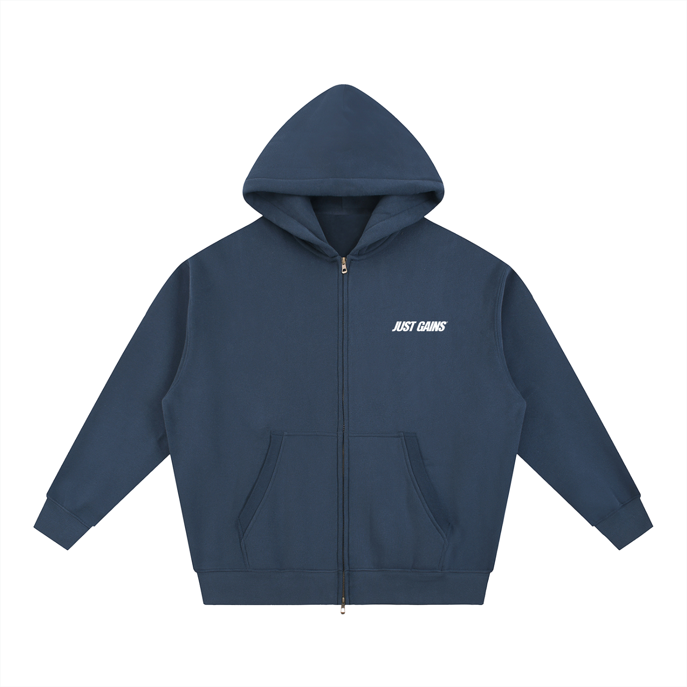 JG® Open-Zip Hoodie — White Print