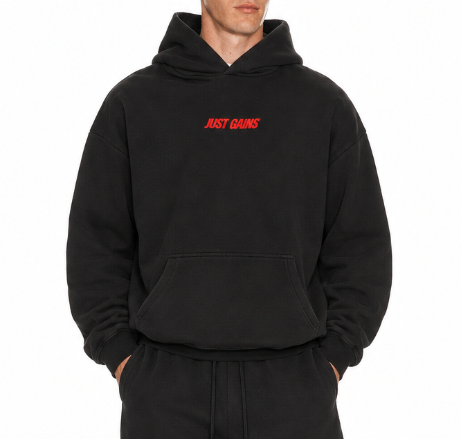 Just Gains® Oversized Hoodie — Red Print