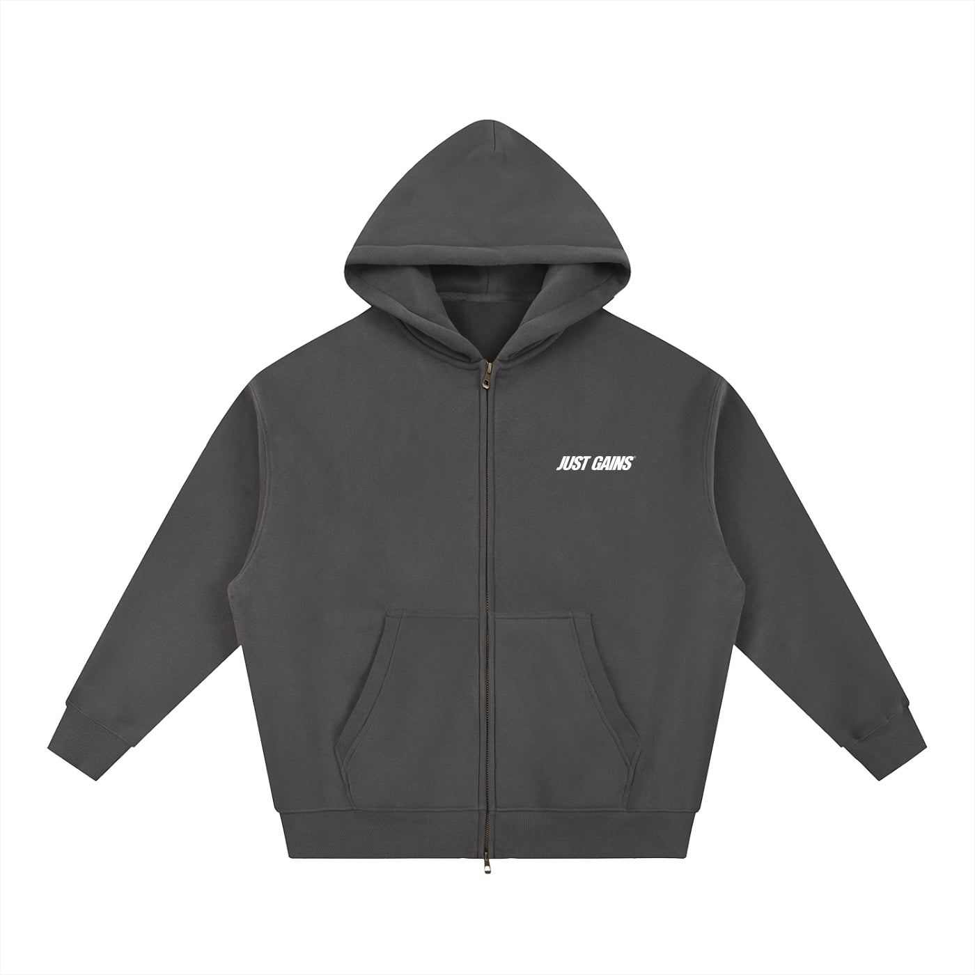 Just Gains® Open-Zip Hoodie — White Print