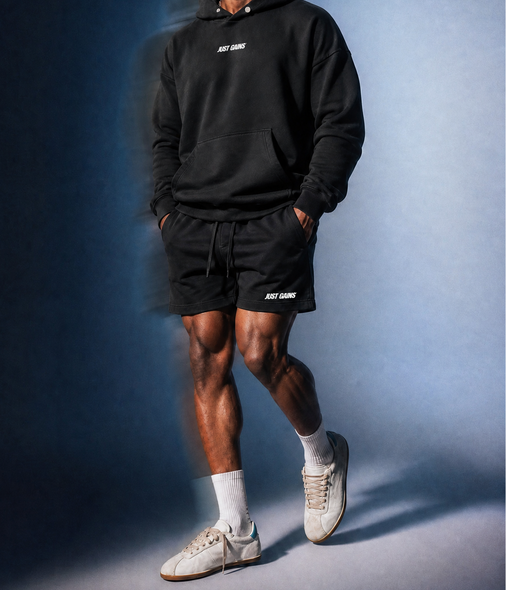 Just Gains® Washed Shorts — White Print